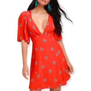 Free People Coral Mockingbird Mini Dress
